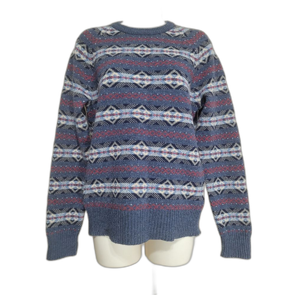 Lambs wool J.Crew Fair Isle Sweater w/m Blue Excellent E3670 Crewneck - Picture 2 of 9